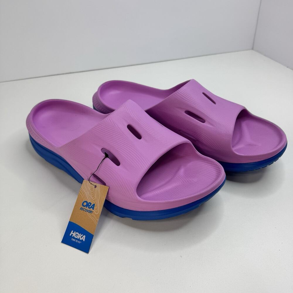 NEW Hoka Ora Recovery Slide 3 Slip On Sandals Cyclamen/ Coastal Sky Men’s 13
